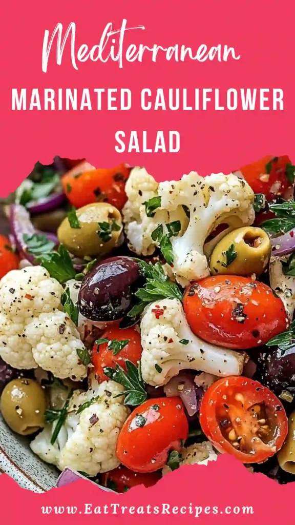 Mediterranean marinated cauliflower salad with olives and herbs