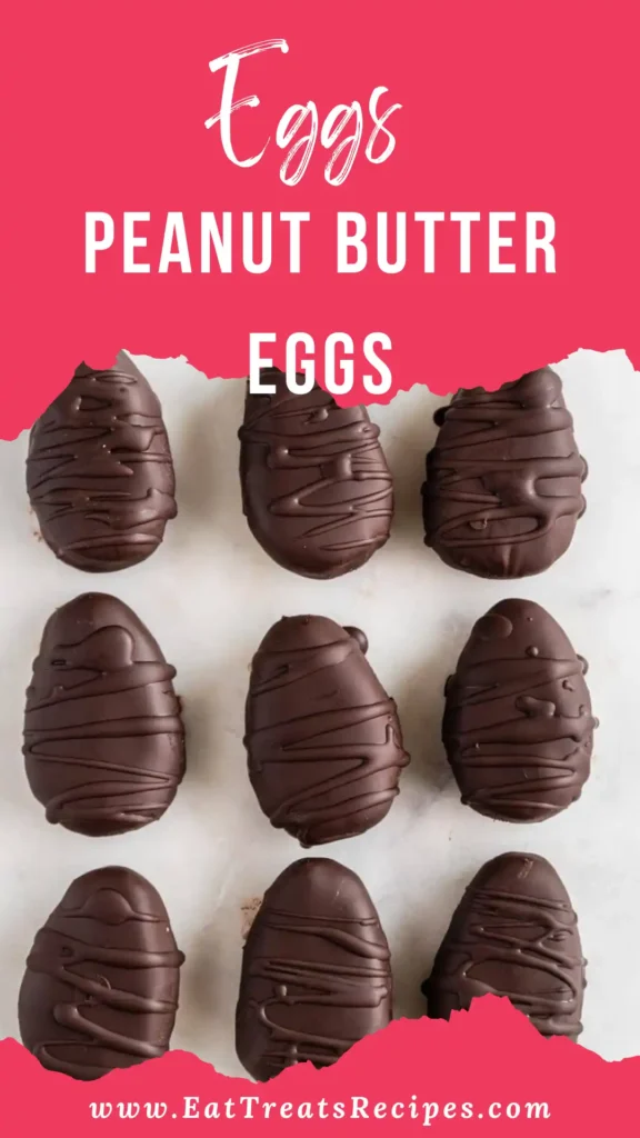 Peanut Butter Eggs coated in chocolate on white marble background
