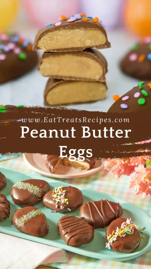 Peanut Butter Eggs coated in chocolate on white marble background