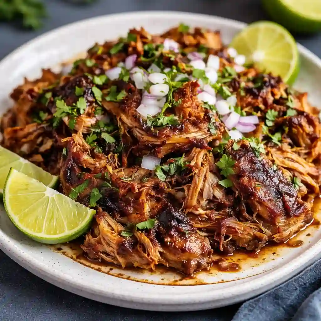 Slow Cooker Carnitas Recipe with crispy shredded pork and soft tortillas