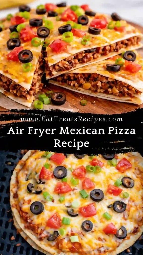 Crispy air fryer Mexican pizza recipe with beef and melted cheese