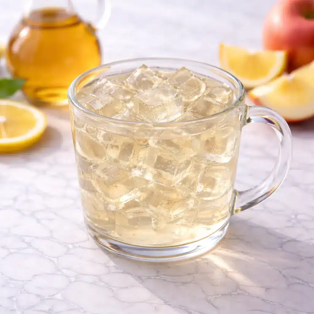 Apple Cider Vinegar Gelatin cubes served in white bowl on marble surface
