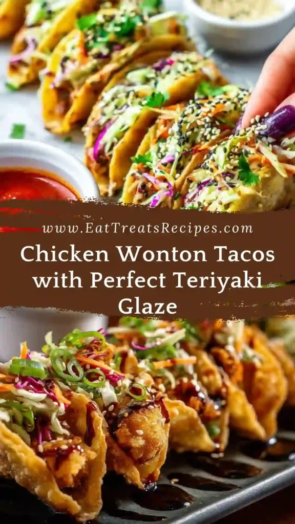 Crispy Asian Chicken Wonton Tacos with teriyaki glaze