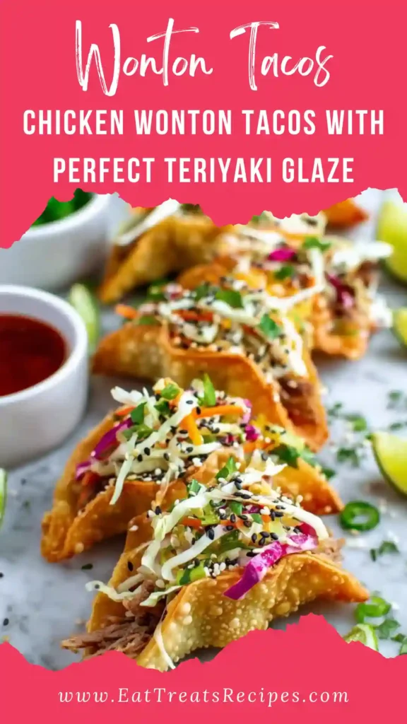 Crispy Asian Chicken Wonton Tacos with teriyaki glaze