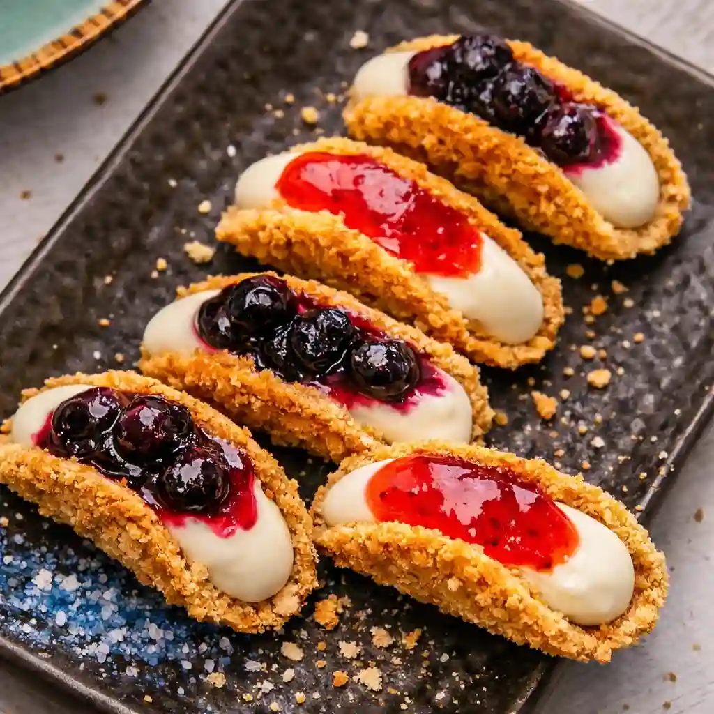berrylicious cheesecake tacos served as party dessert next to cheesecake bites and fruit desserts