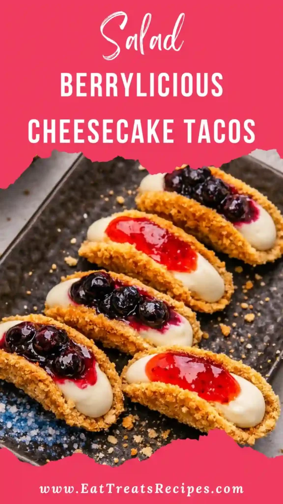 berrylicious cheesecake tacos served as party dessert next to cheesecake bites and fruit desserts