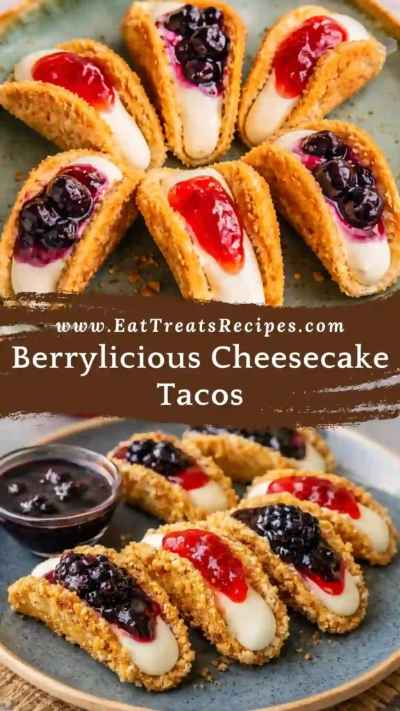 berrylicious cheesecake tacos served as party dessert next to cheesecake bites and fruit desserts