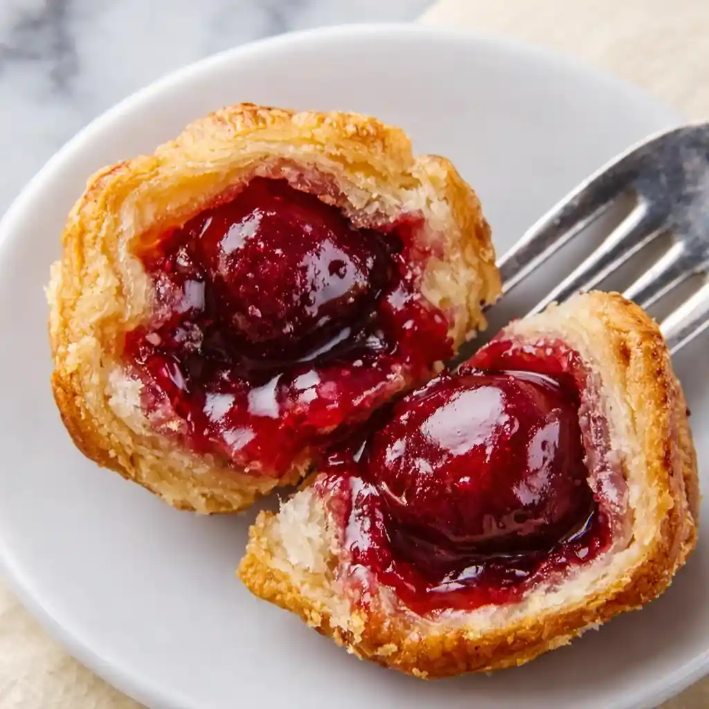 Cherry pie bites on white plate
