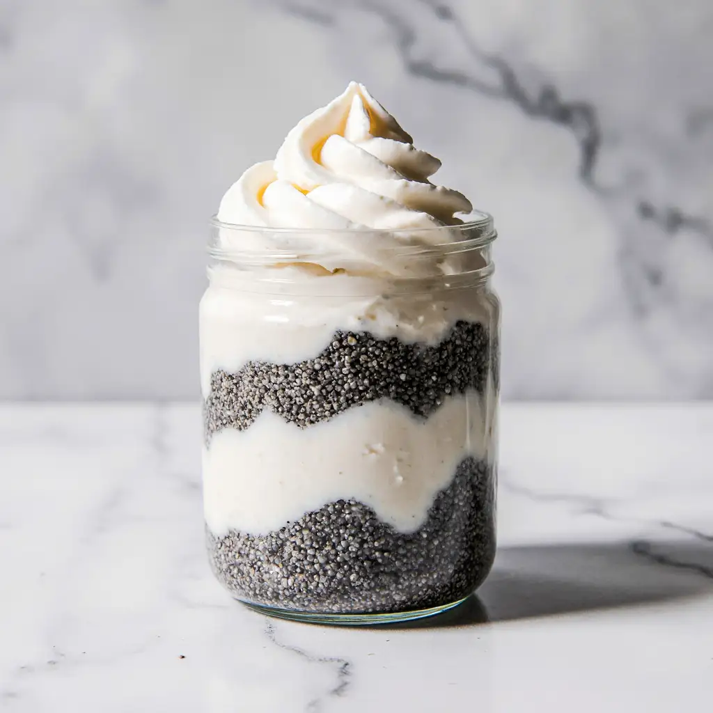 Chia Jello Recipe ingredients including gelatin and chia seeds on marble