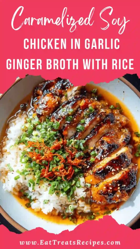 chicken ginger broth with caramelized soy chicken and rice