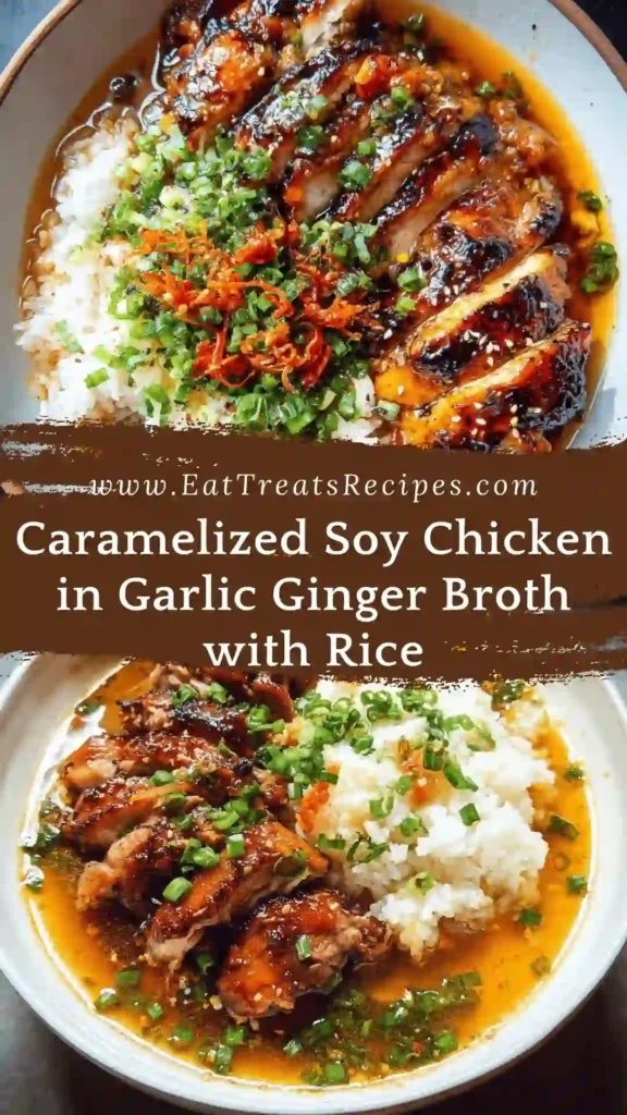 chicken ginger broth with caramelized soy chicken and rice