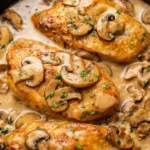chicken marsala with mushrooms in rich marsala sauce