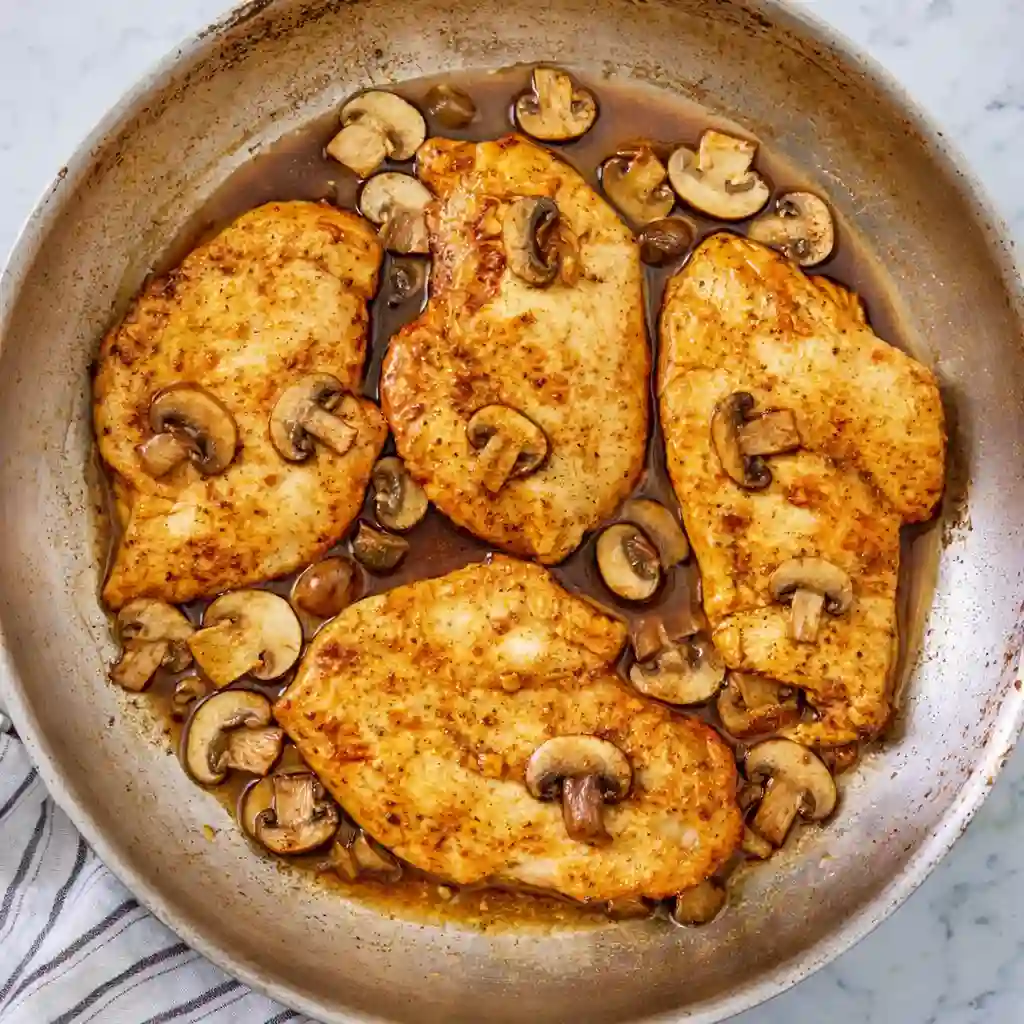 chicken marsala with mushrooms in rich marsala sauce