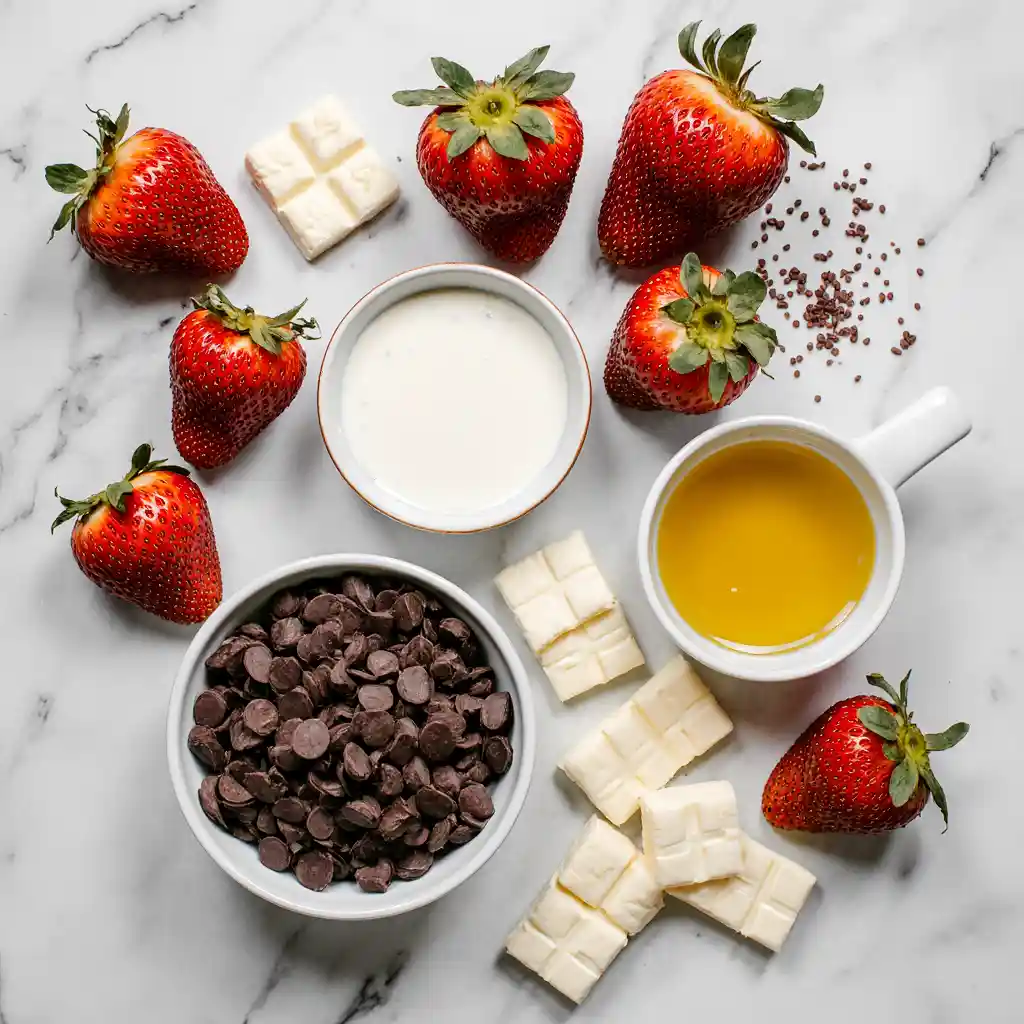 Chocolate Covered Strawberries Recipe with glossy dark chocolate coating on marble surface