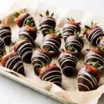 Chocolate Covered Strawberries Recipe with glossy dark chocolate coating on marble surface