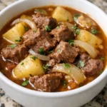 chuck roast and potatoes cooking inside crock pot slow cooker