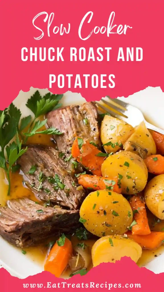 chuck roast and potatoes cooking inside crock pot slow cooker