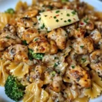 cowboy butter lemon bowtie chicken with broccoli stored in meal prep container