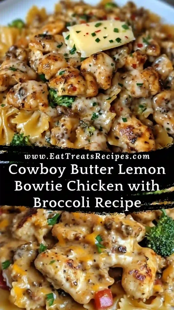 cowboy butter lemon bowtie chicken with broccoli stored in meal prep container
