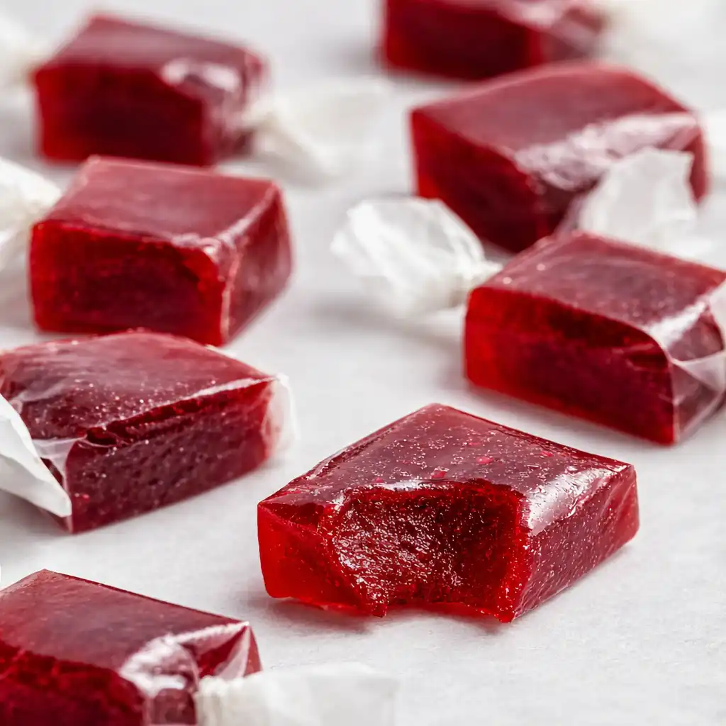 Cranberry Pomegranate Caramels on white plate