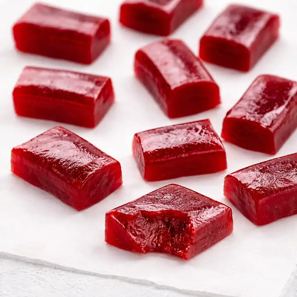 Cranberry Pomegranate Caramels on white plate