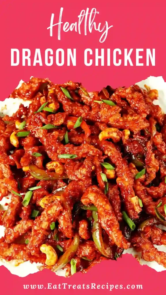 Dragon Chicken served with glossy spicy sauce and peppers