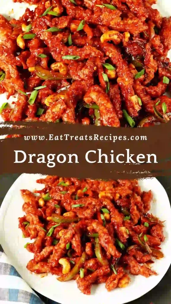 Dragon Chicken served with glossy spicy sauce and peppers