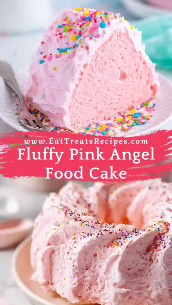 fluffy pink angel food cake from scratch with natural strawberry color and airy texture