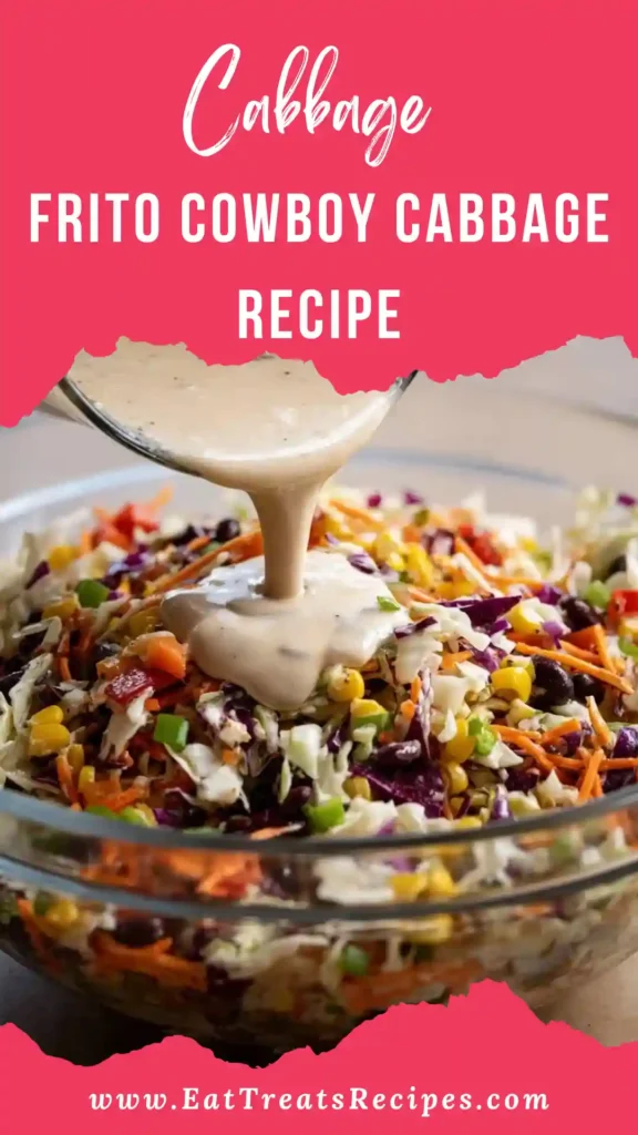 Frito Cowboy Cabbage Recipe served warm in skillet with melted cheddar and crunchy Fritos