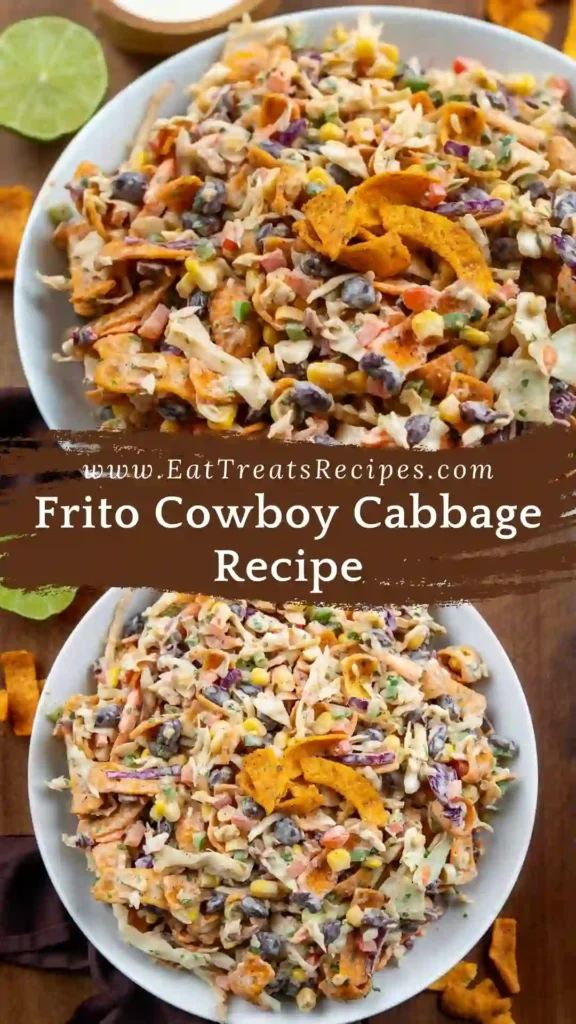 Frito Cowboy Cabbage Recipe served warm in skillet with melted cheddar and crunchy Fritos