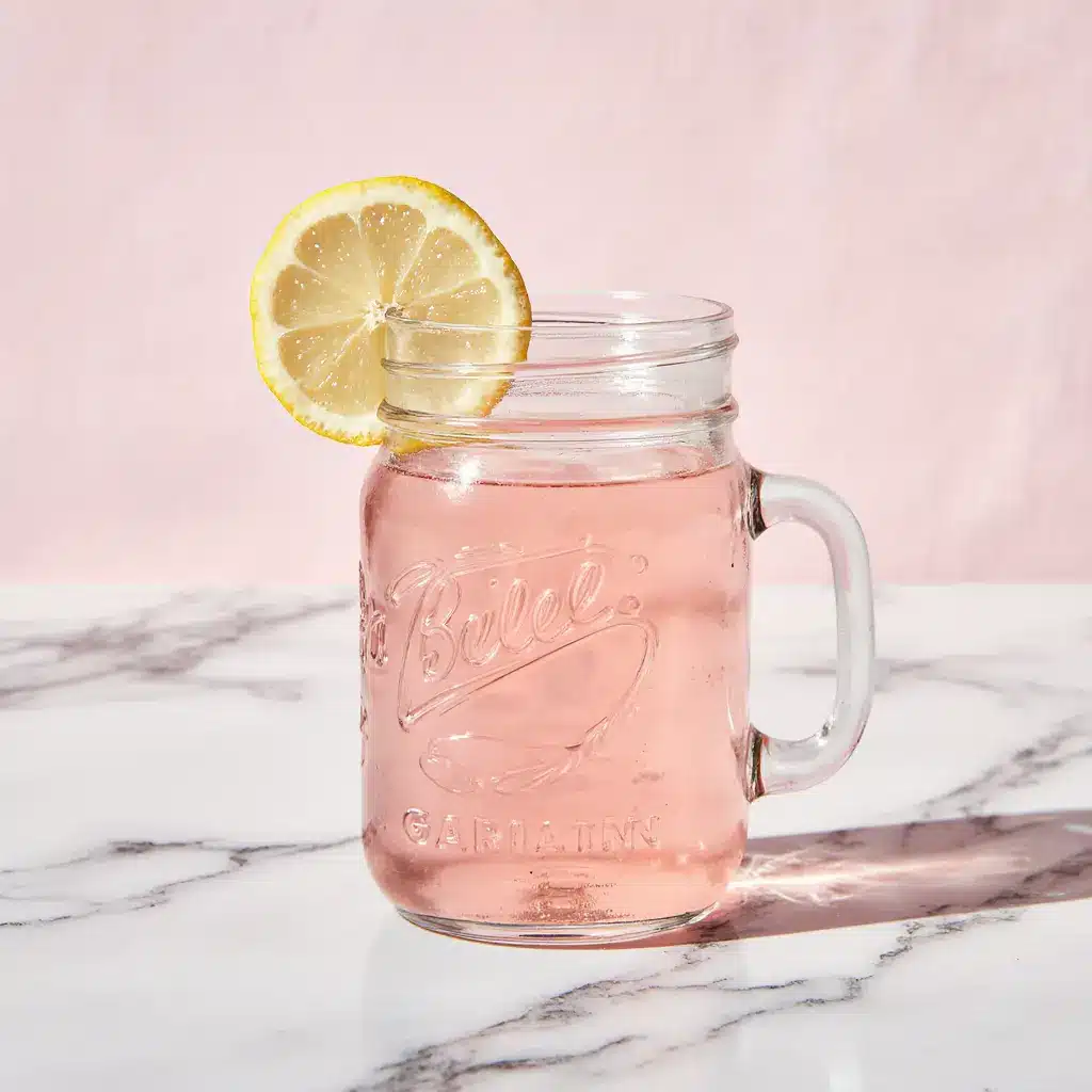 Gelatin recipe for weight loss pink drink made with unflavored gelatin and lemon