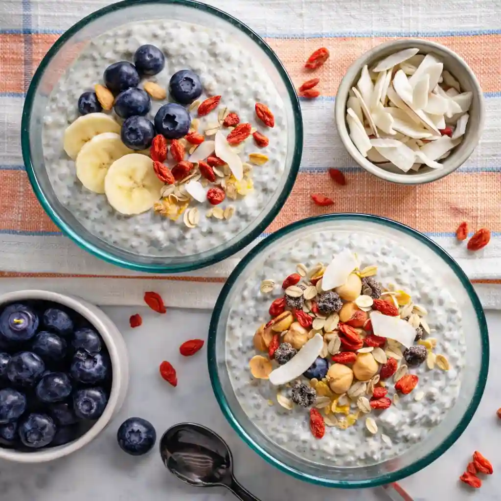 greek yogurt with chia seeds and berries recipe served with teaspoon and nutrition friendly toppings