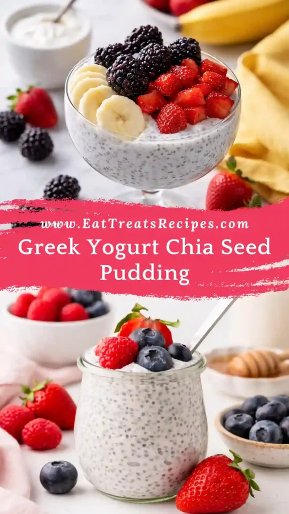greek yogurt with chia seeds and berries recipe served with teaspoon and nutrition friendly toppings