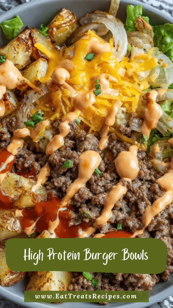 high protein burger bowls with ground beef lettuce and burger sauce