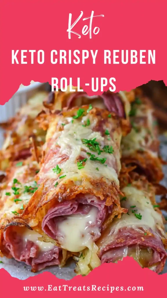 Keto Crispy Reuben Roll-Ups golden and crispy on white marble surface