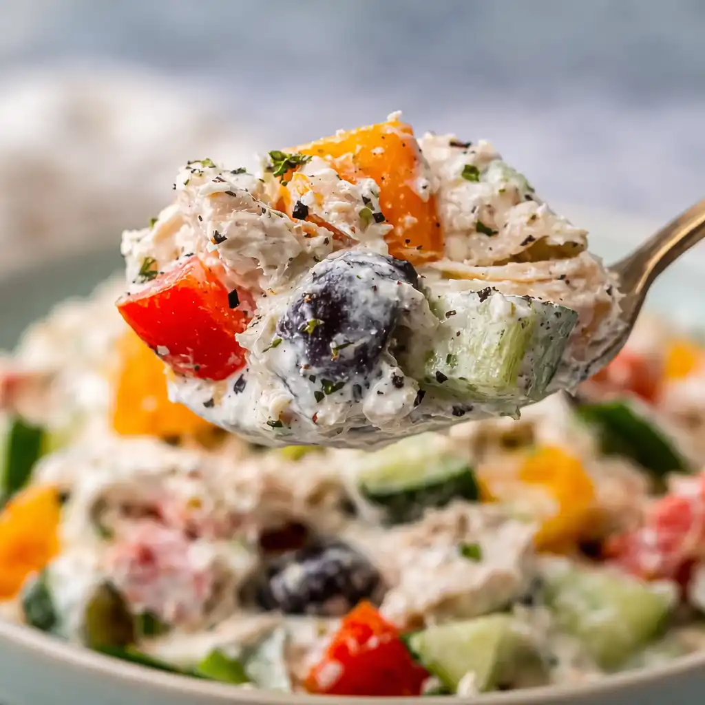 Mediterranean Tuna Salad With Greek Yogurt in white bowl