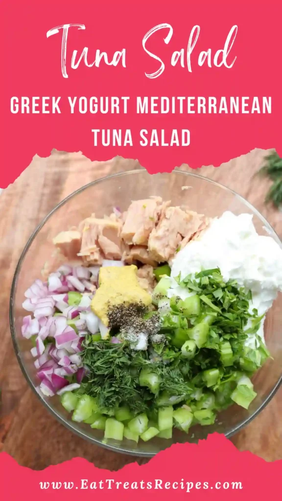Mediterranean Tuna Salad With Greek Yogurt in white bowl