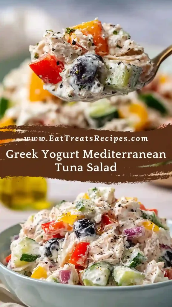 Mediterranean Tuna Salad With Greek Yogurt in white bowl