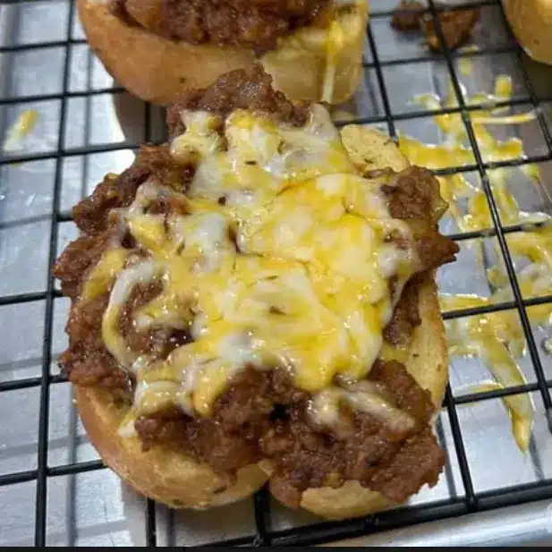 open face garlic toast sloppy joes stored in meal prep container for later use
