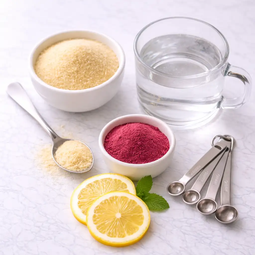 Pink Gelatin Trick Recipe in clear glass bowl