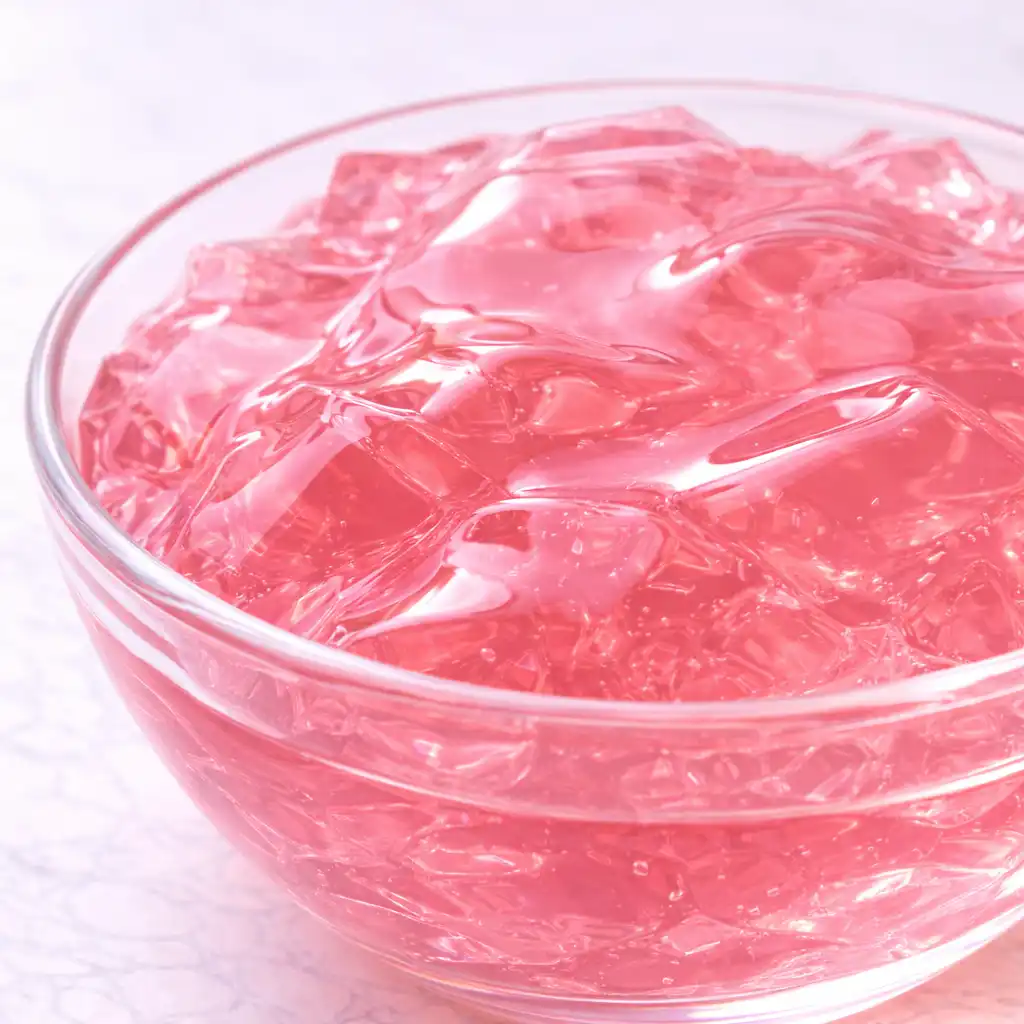 Pink Gelatin Trick Recipe in clear glass bowl