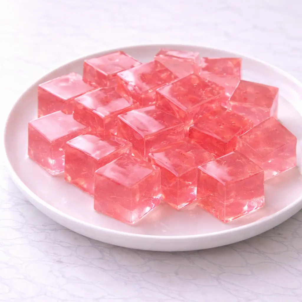 Pink Gelatin Trick Recipe in clear glass bowl