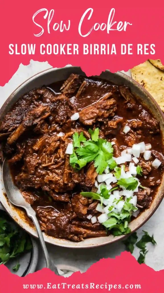 Tender slow cooker birria de res in rich broth for tacos and bowls.