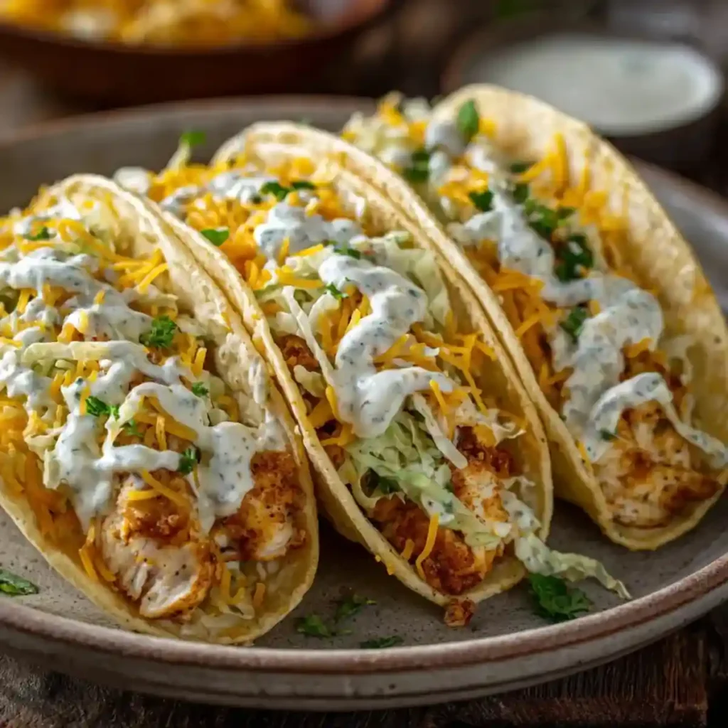 dill pickle ranch smash chicken tacos stored in meal prep container