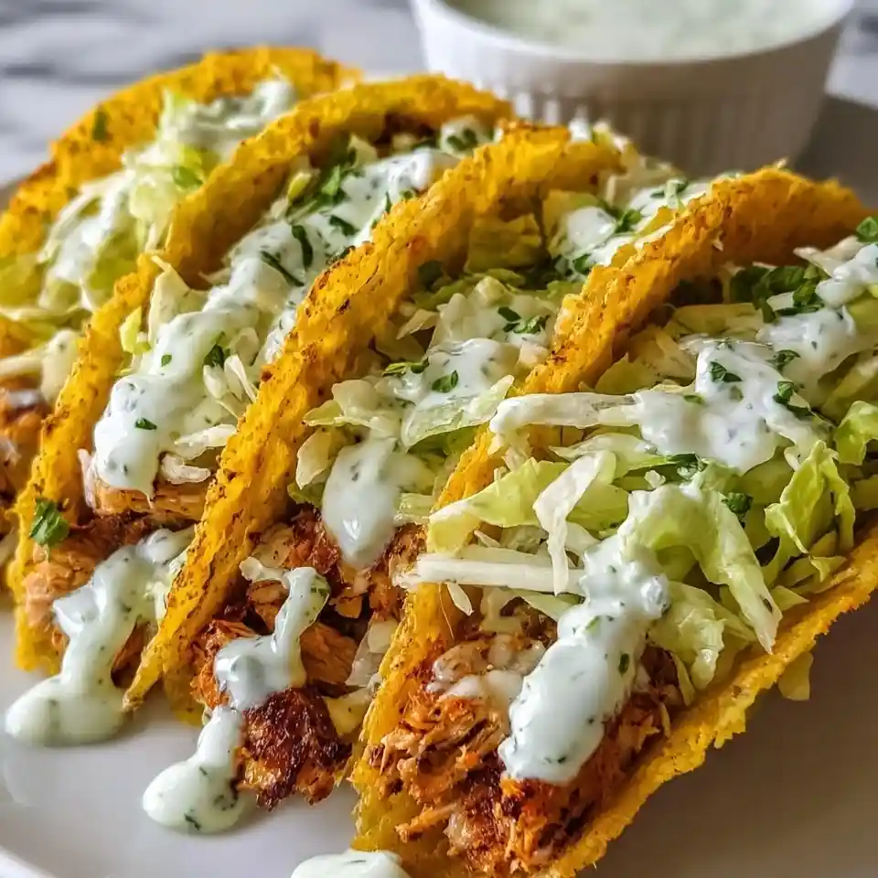 dill pickle ranch smash chicken tacos stored in meal prep container