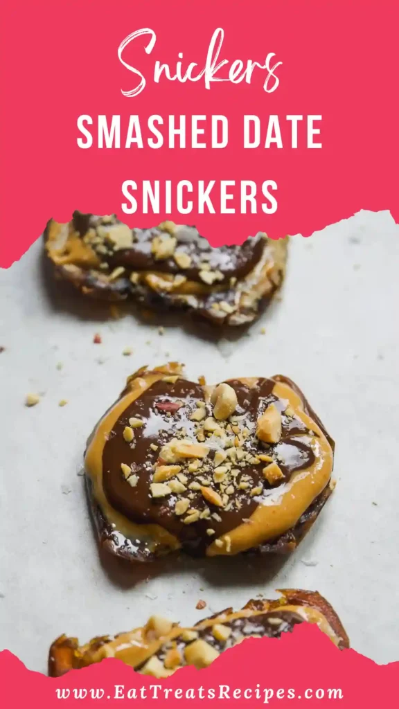 finished smashed date snickers bars served on marble background