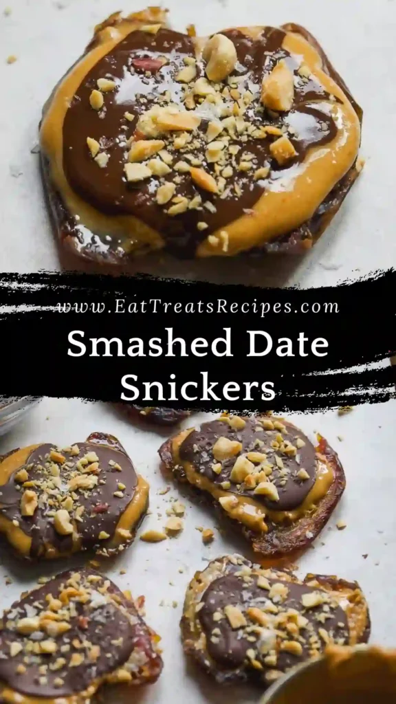 finished smashed date snickers bars served on marble background