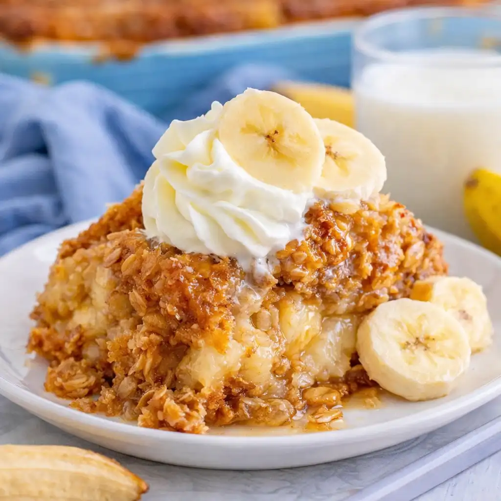 southern banana cobbler on holiday dessert table next to apple cobbler and peach cobbler