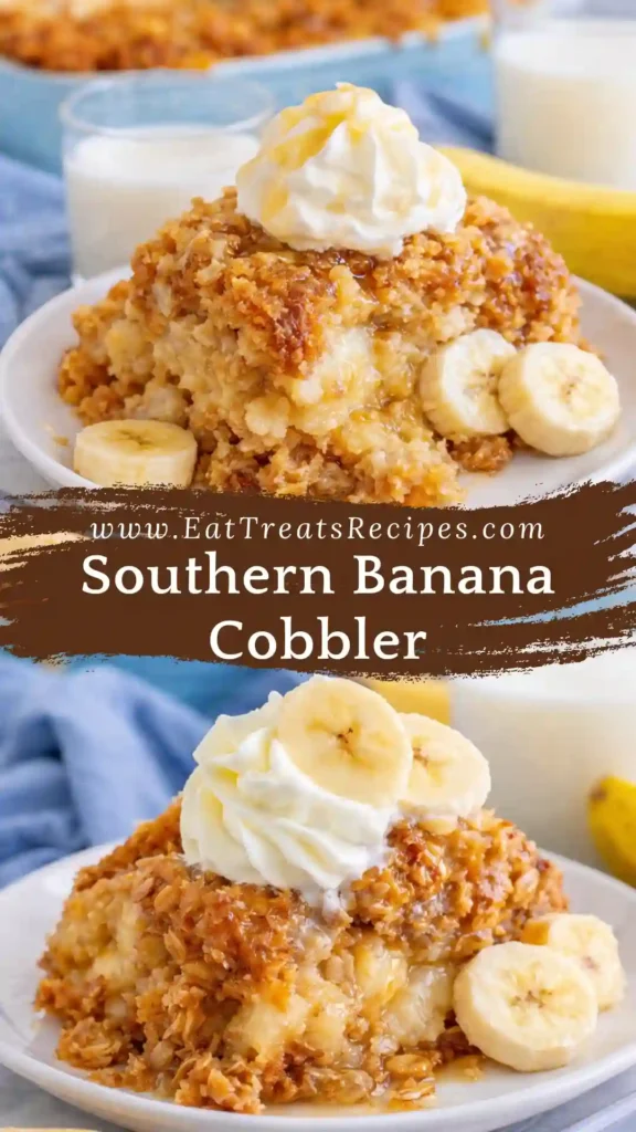 southern banana cobbler on holiday dessert table next to apple cobbler and peach cobbler