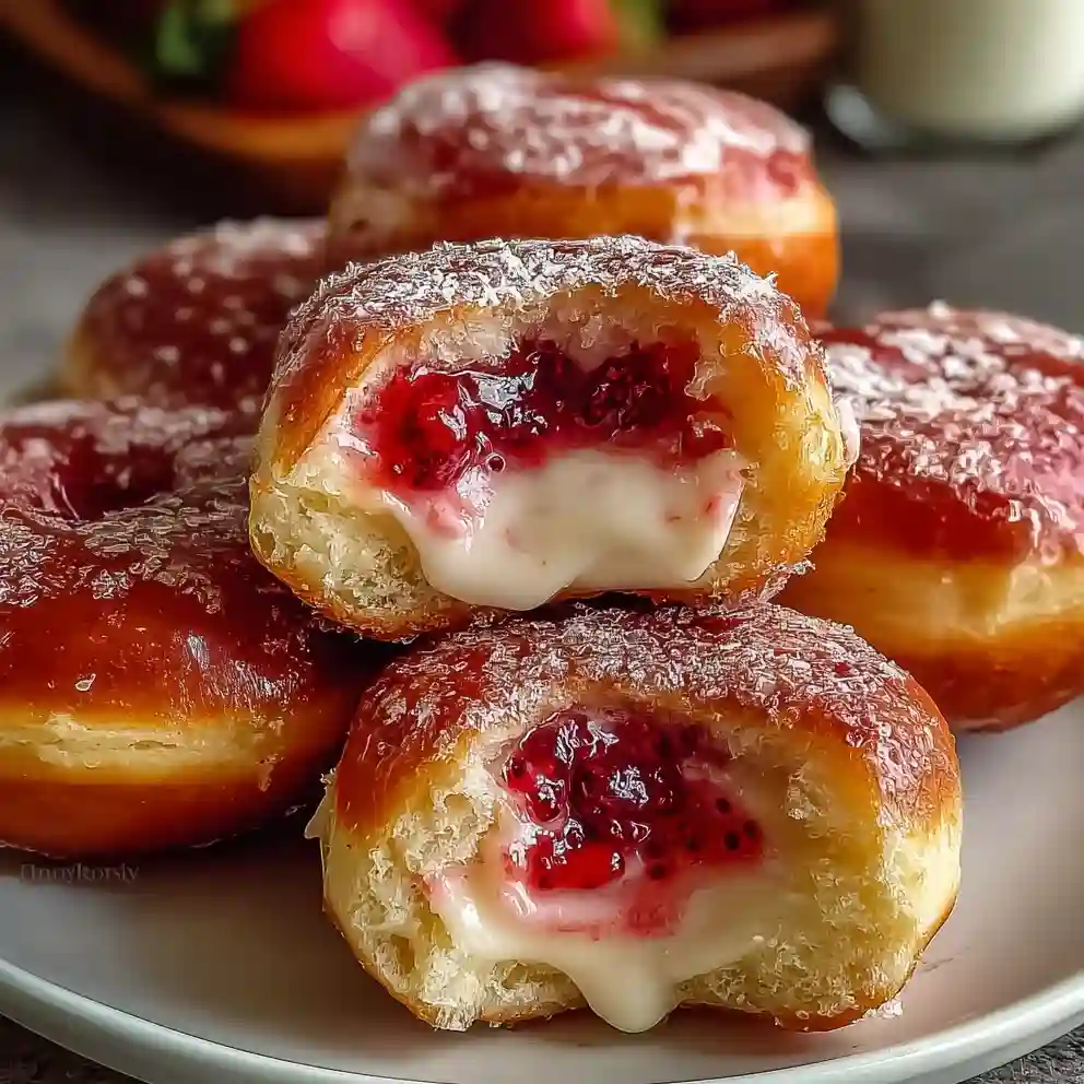 Strawberry cheesecake donuts with glaze and filling